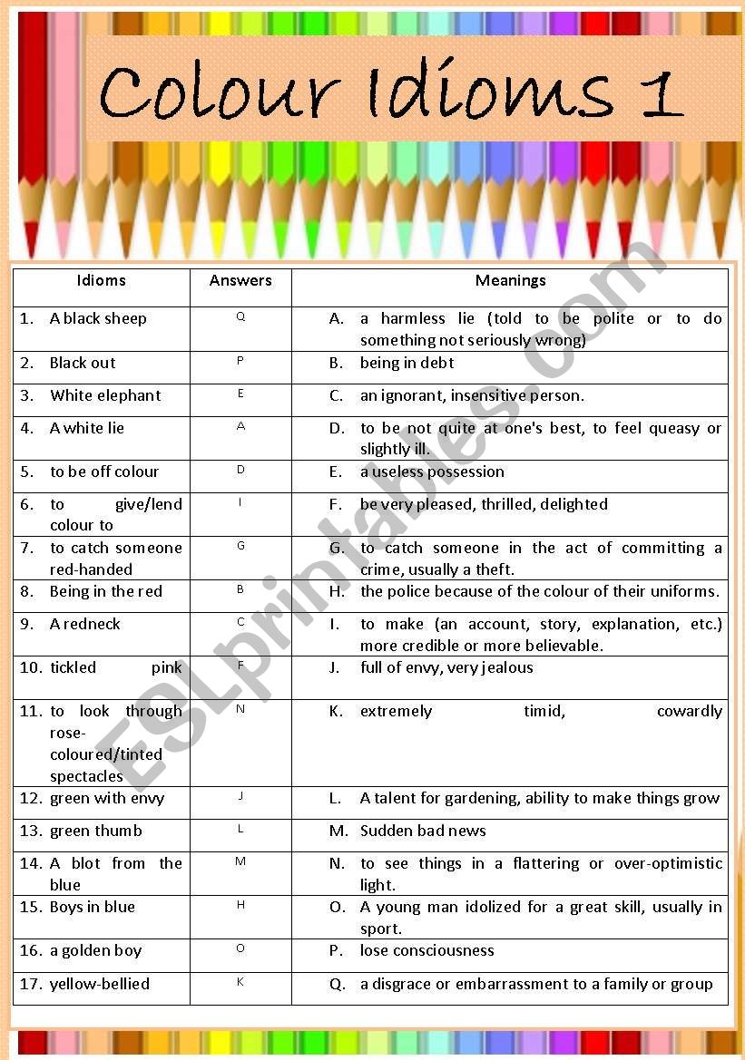 Colour Idioms  worksheet