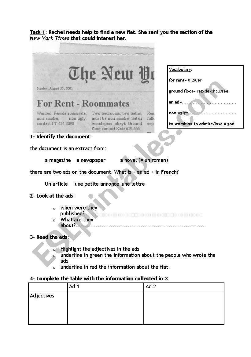 Joeys new flatmate worksheet