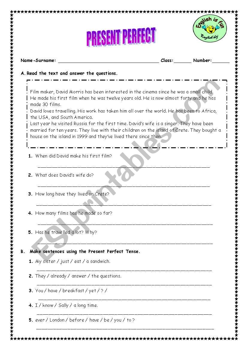 Present Perfect worksheet