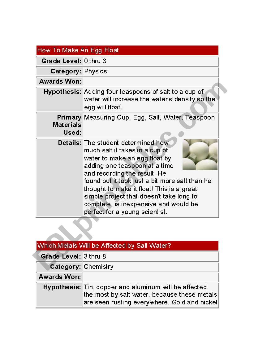 How to make an egg float! worksheet