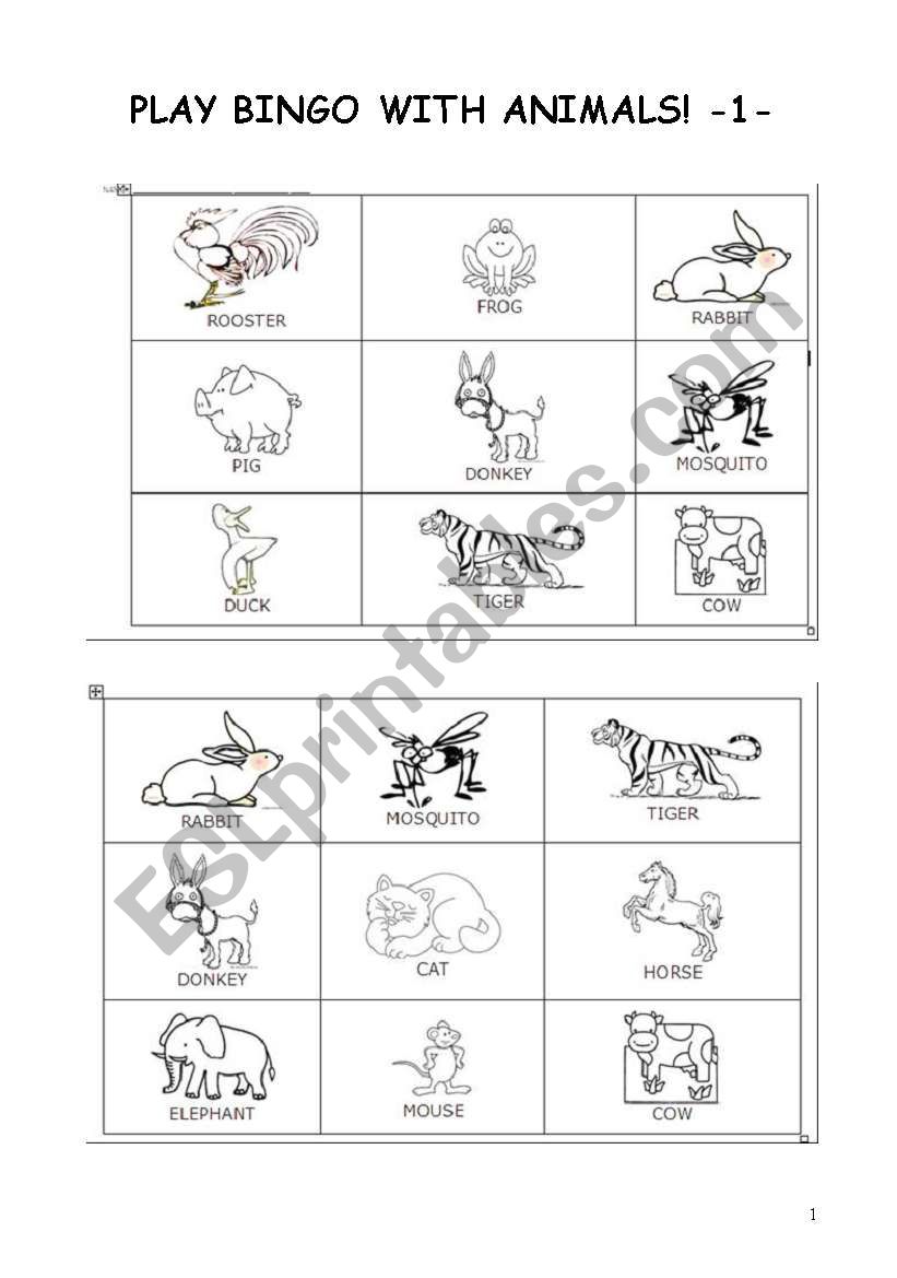 BINGO WITH ANIMALS part 1 worksheet