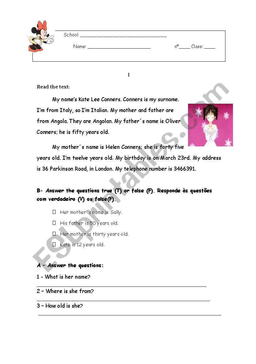 Kate Lee worksheet