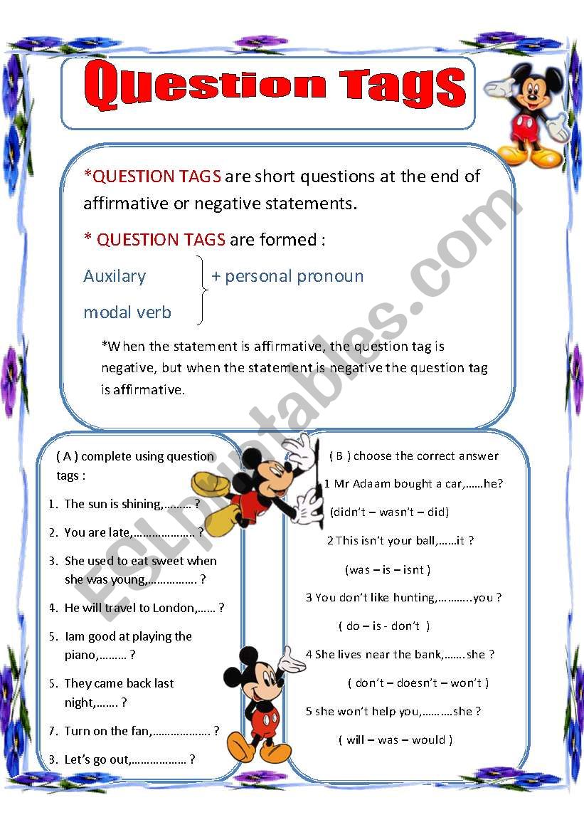 QUESTION TAGS worksheet