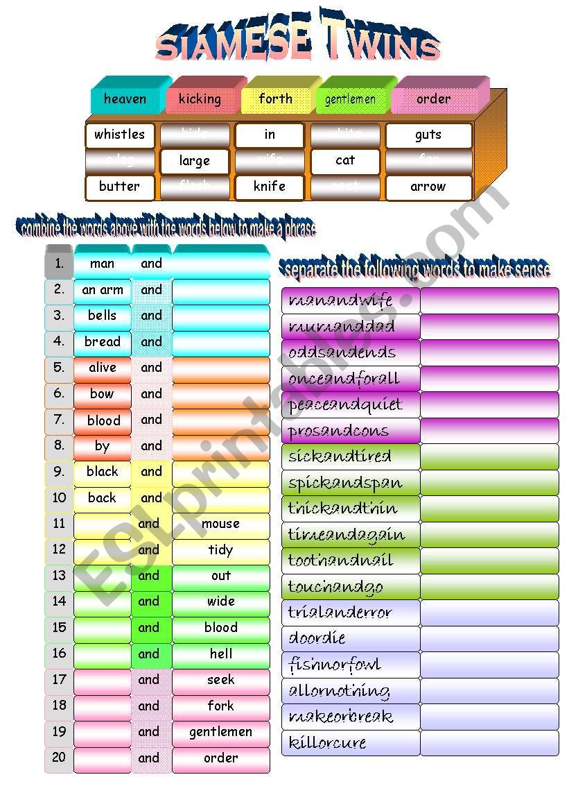 Siamese Twins: A Worksheet for Proper Word Pair