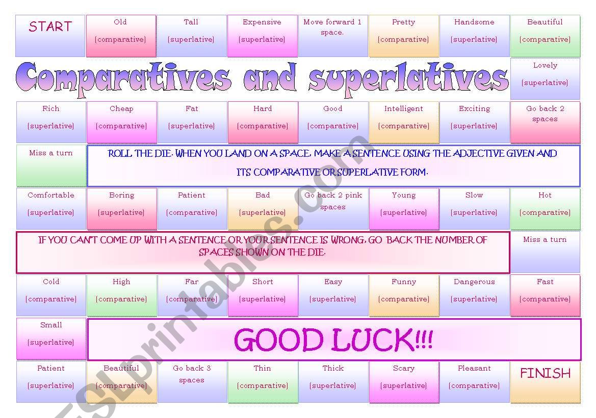 Comparison games. Comparative adjectives игра. Comparatives and Superlatives Board game. Comparative degree Board game. Adjectives Board game.