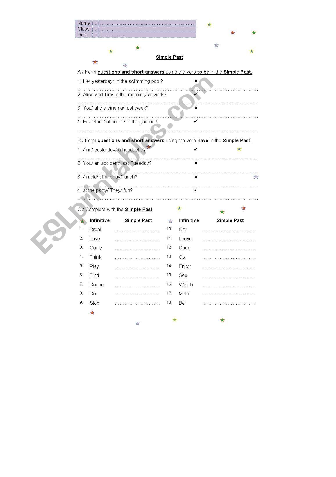 Simple Past worksheet