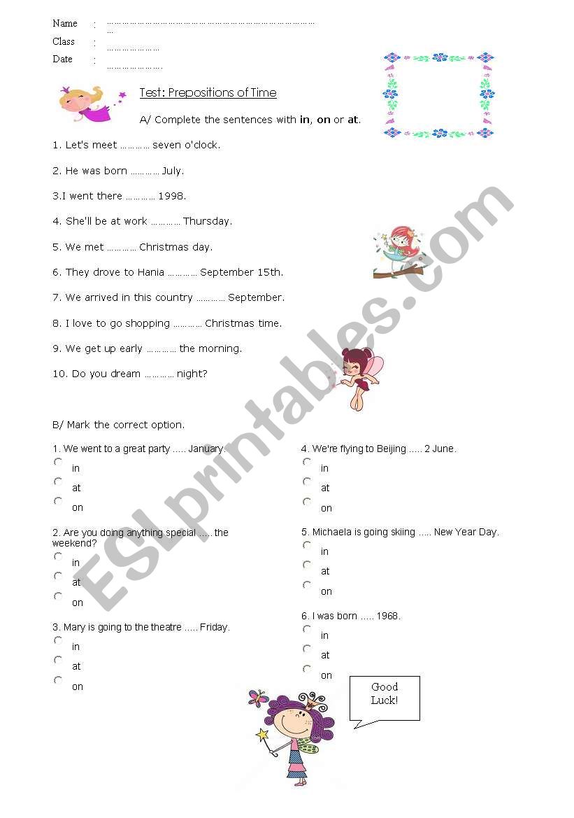 Prepositions of Time worksheet