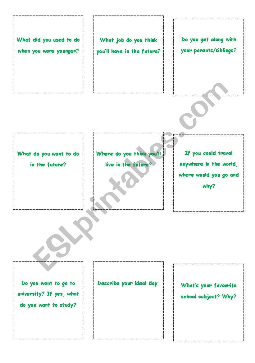 Three pages question cards for conversation