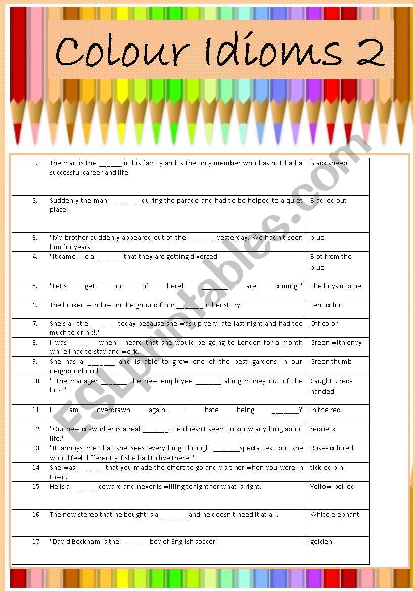 Colour Idioms - Part 2 worksheet