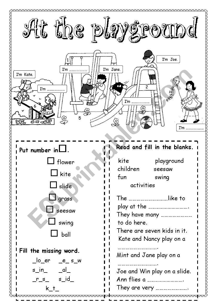 At the playground worksheet