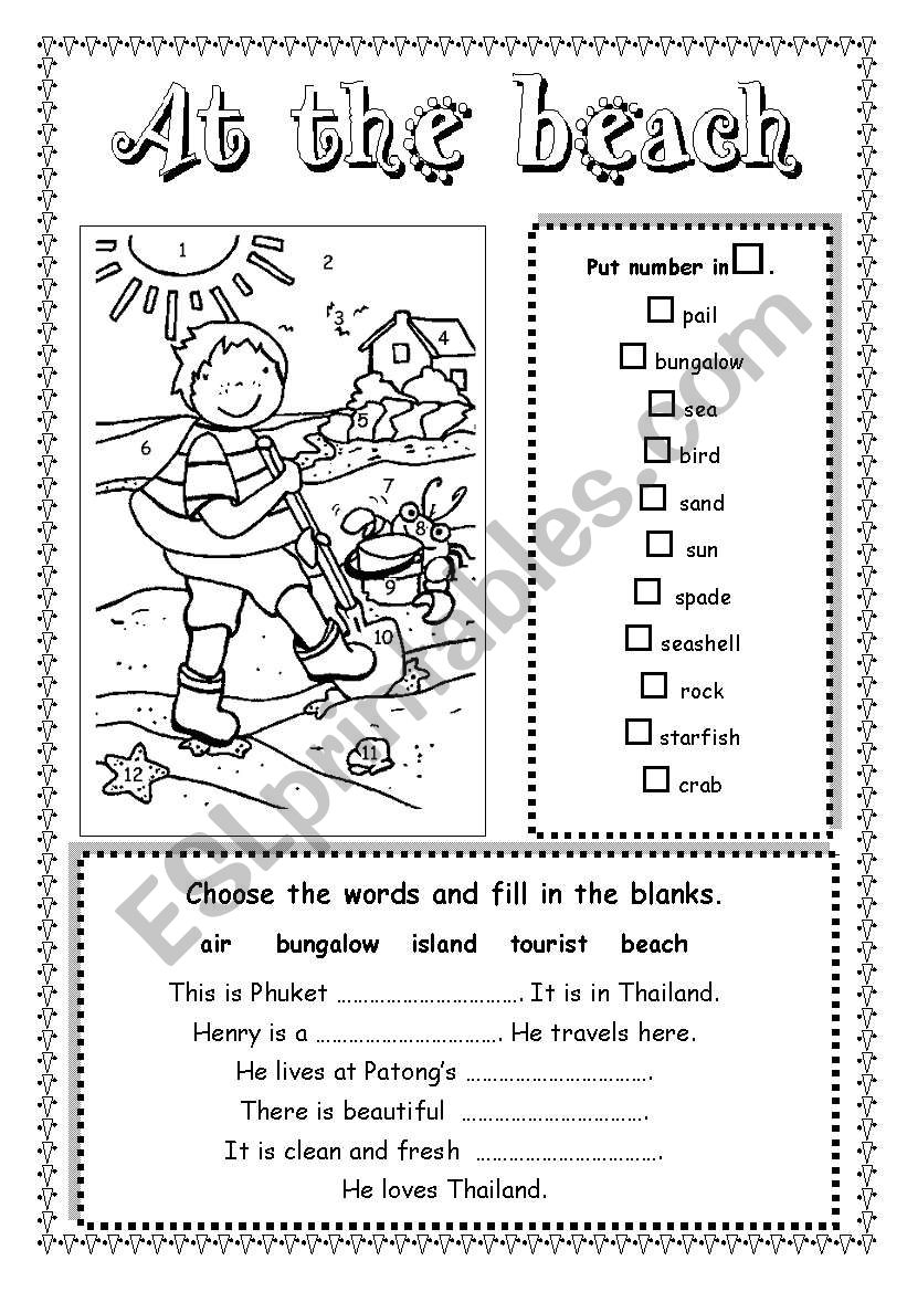 At the beach worksheet