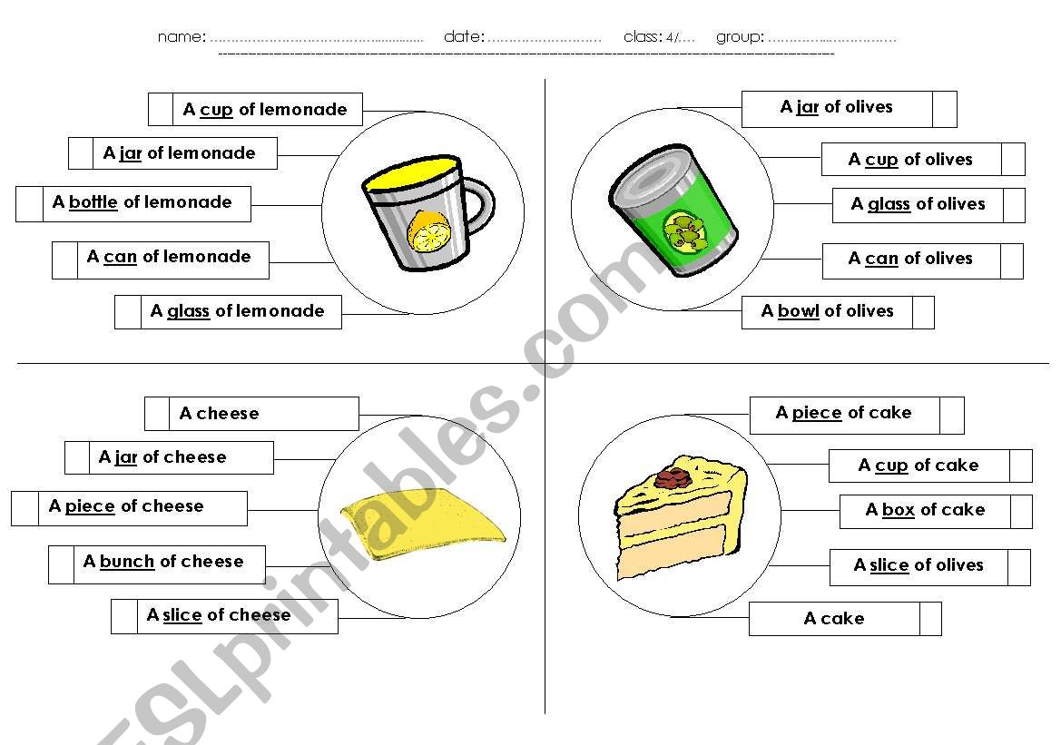 Food Container worksheet