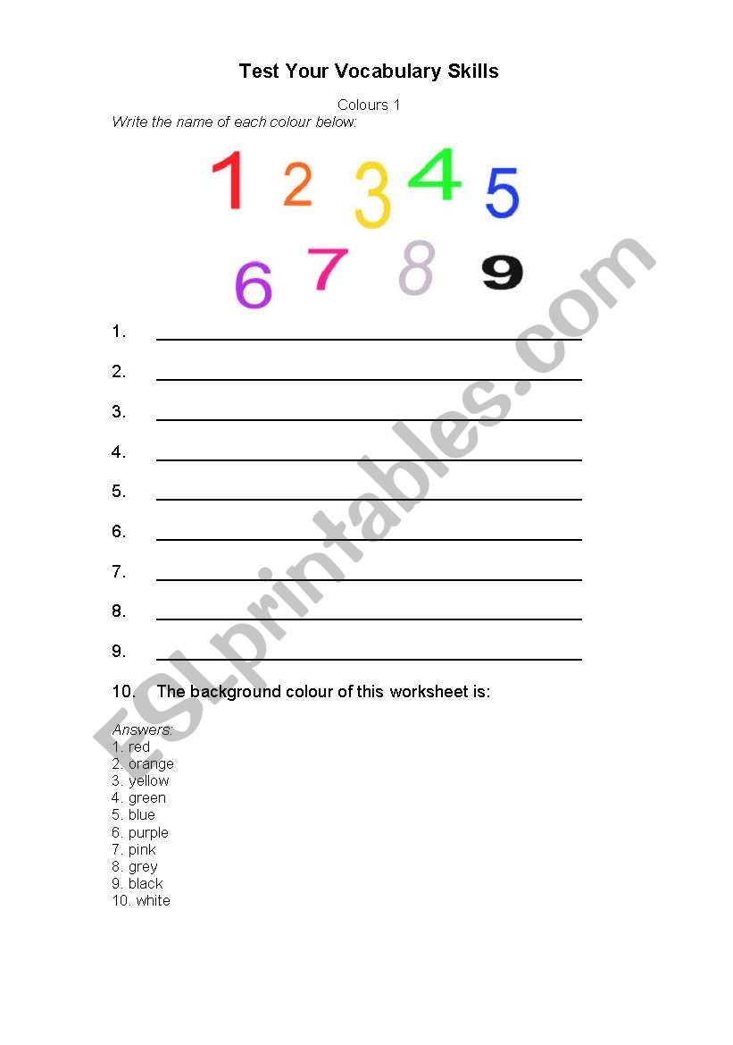 colors worksheet