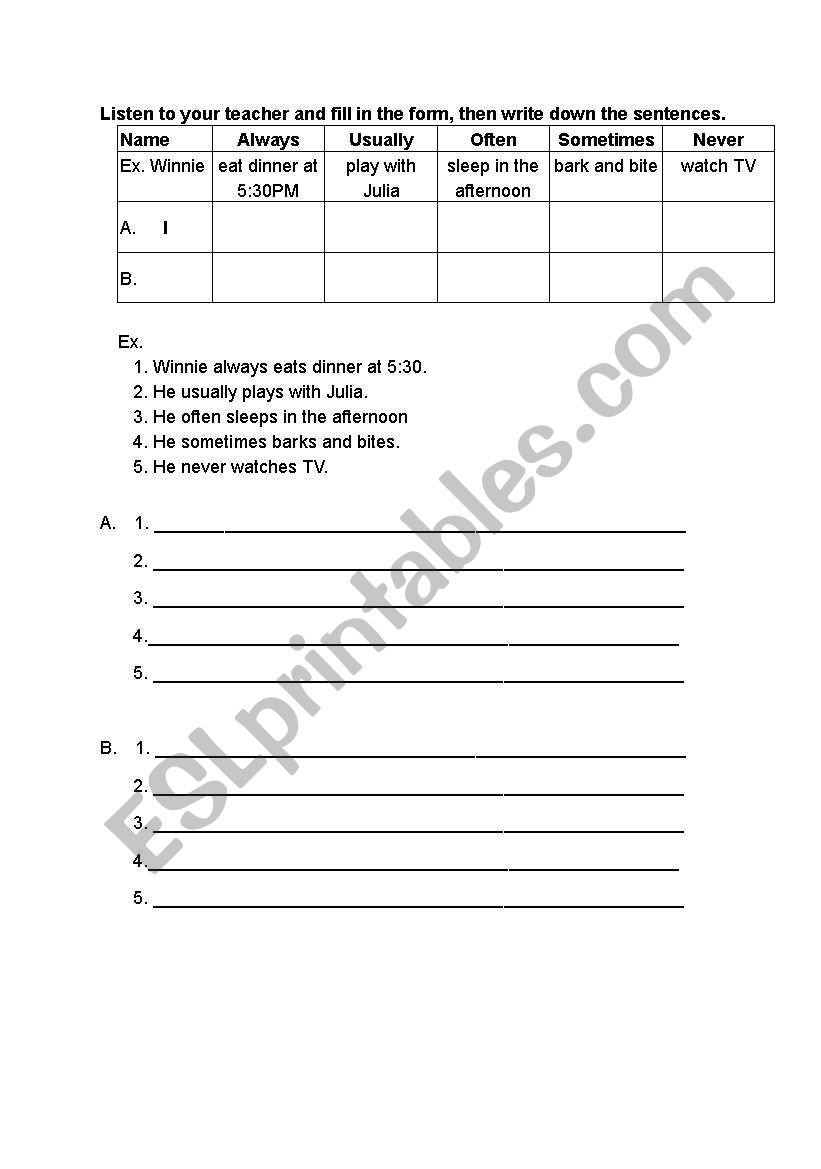 Frequency Adverb Practice worksheet