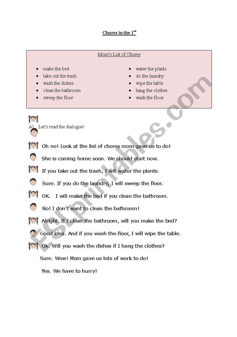 Chores in the 1st  worksheet