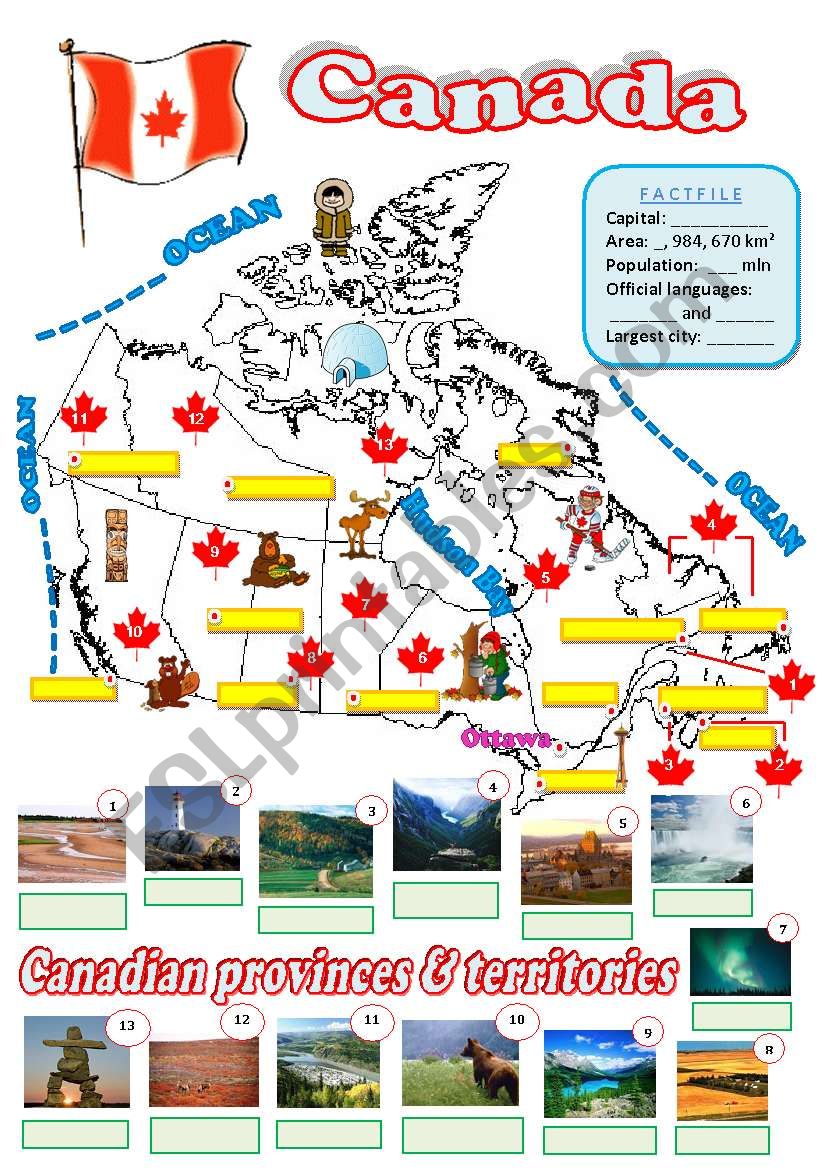 map of canada 2 fully editable esl worksheet by diana561