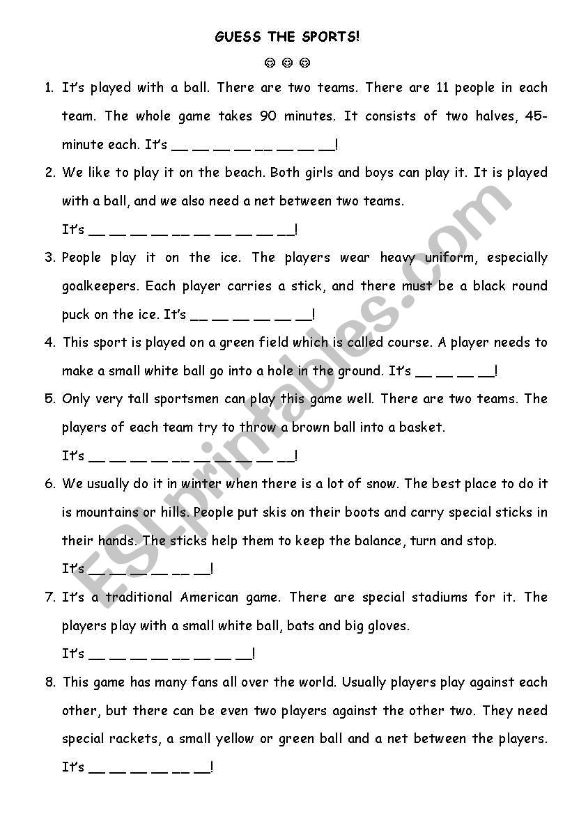 Guess the Sport worksheet