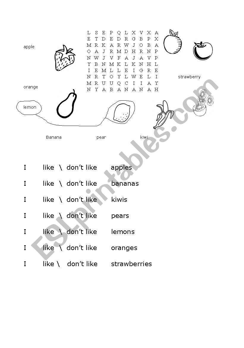 Fruit Wordsearch worksheet