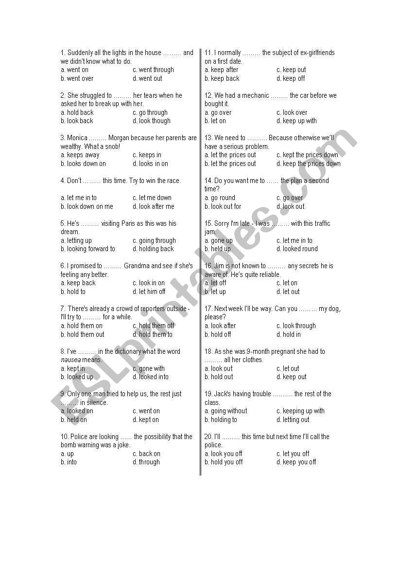 phrasal verbs worksheet