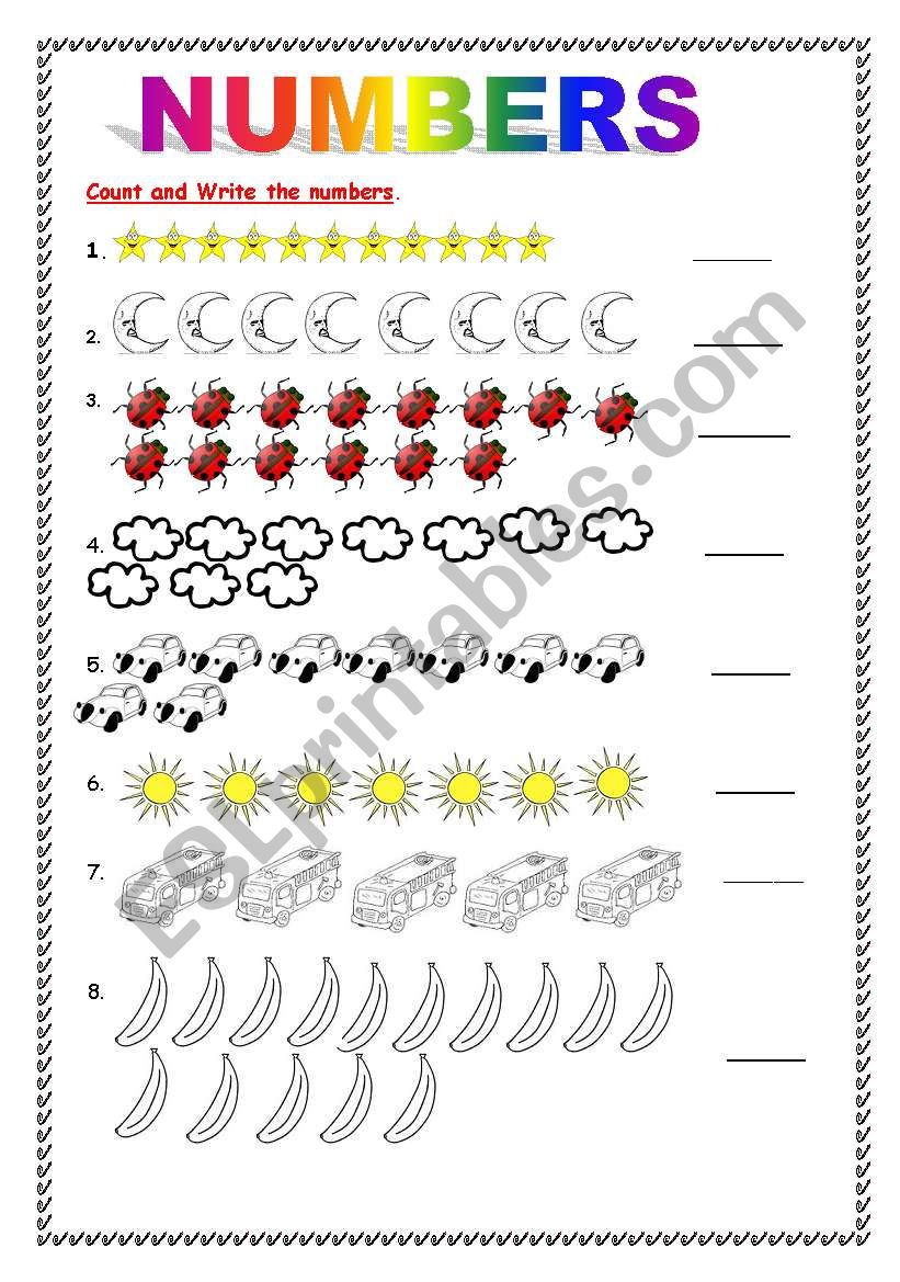 Numbers 1 20 Worksheets Esl