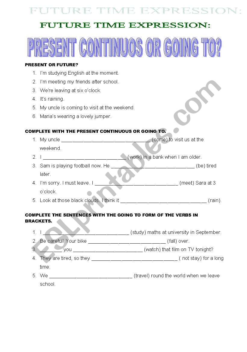 FUTURE TIME EXPRESSIONS worksheet