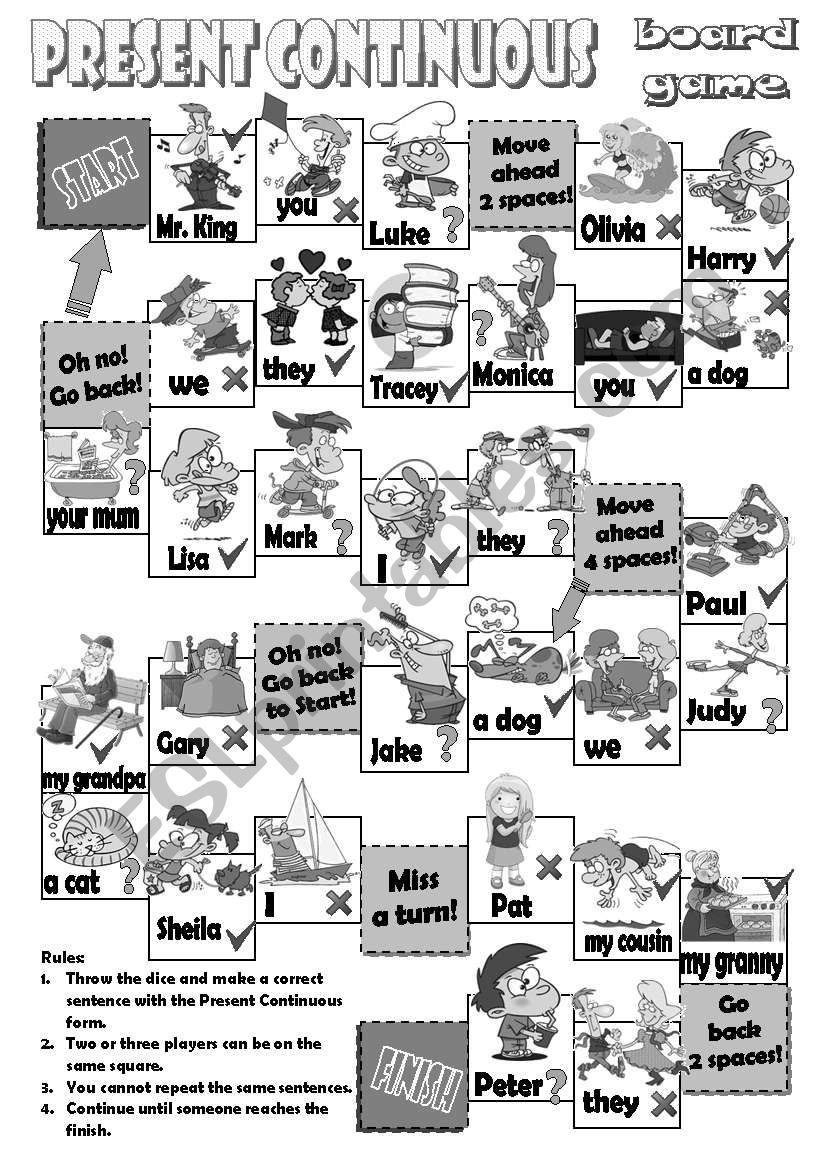 Present Continuous Board game for young learners - ESL worksheet by Larisa.