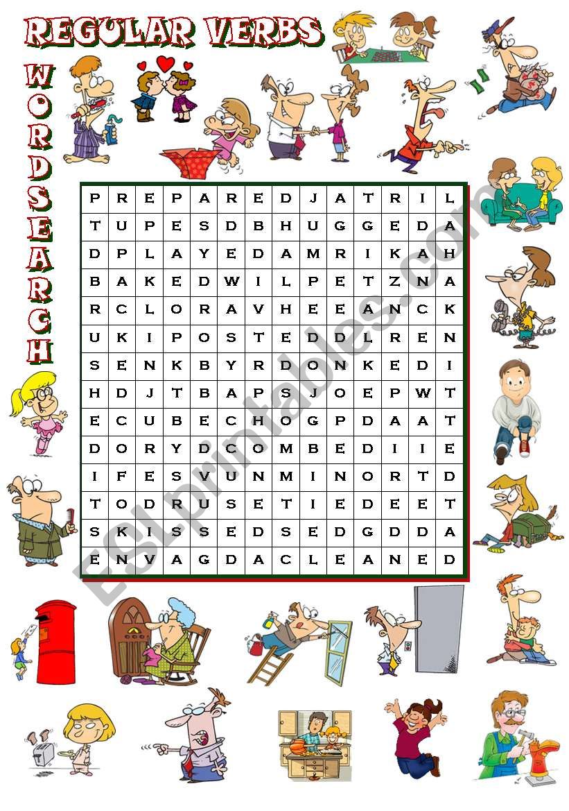 REGULAR VERBS - wordsearch (B&W + KEY included)