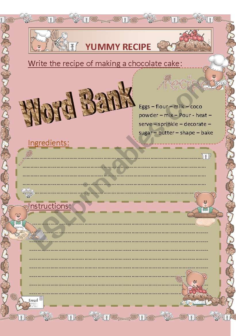 A YUMMY RECIPE worksheet