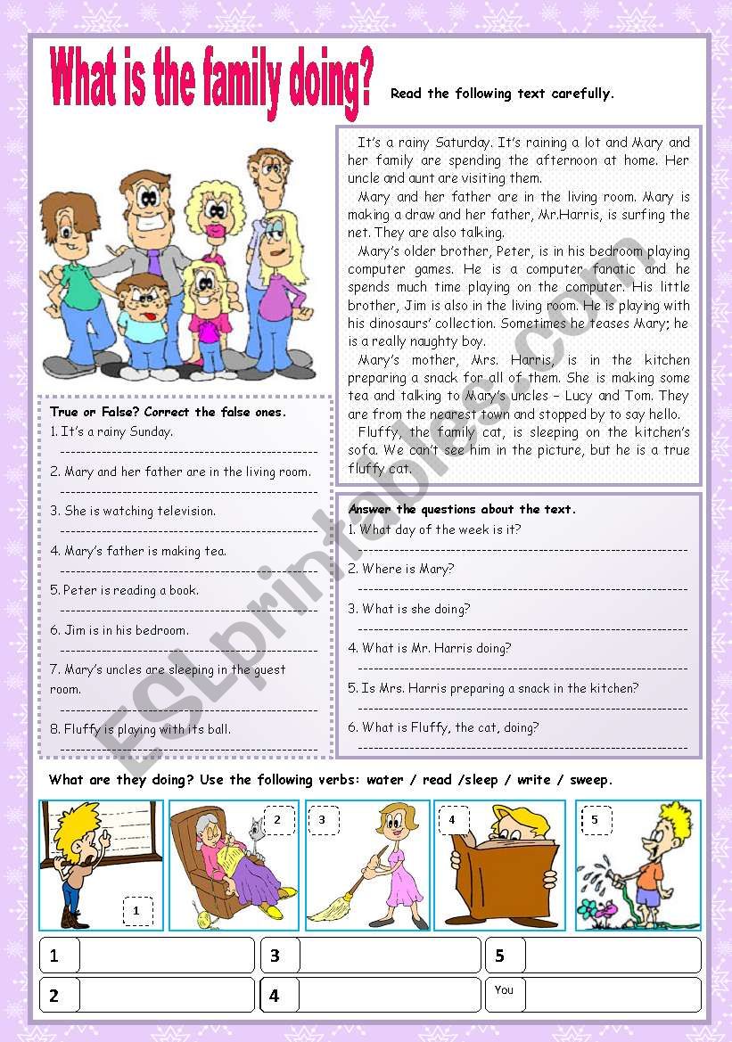 What is the family doing? worksheet