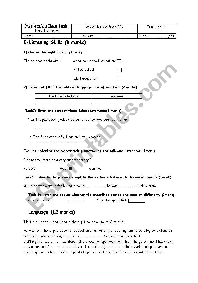 mid-term test n°2 worksheet