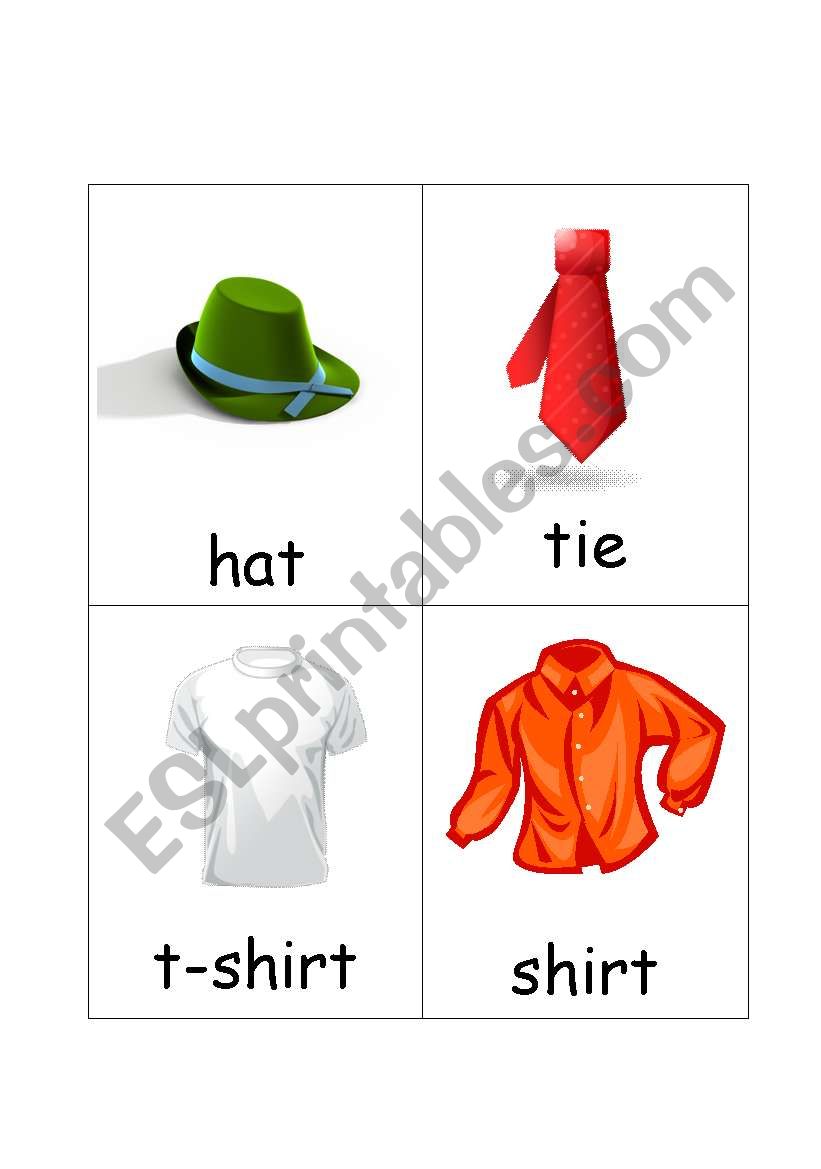 Clothes Flash Cards Set 1 (12 cards)