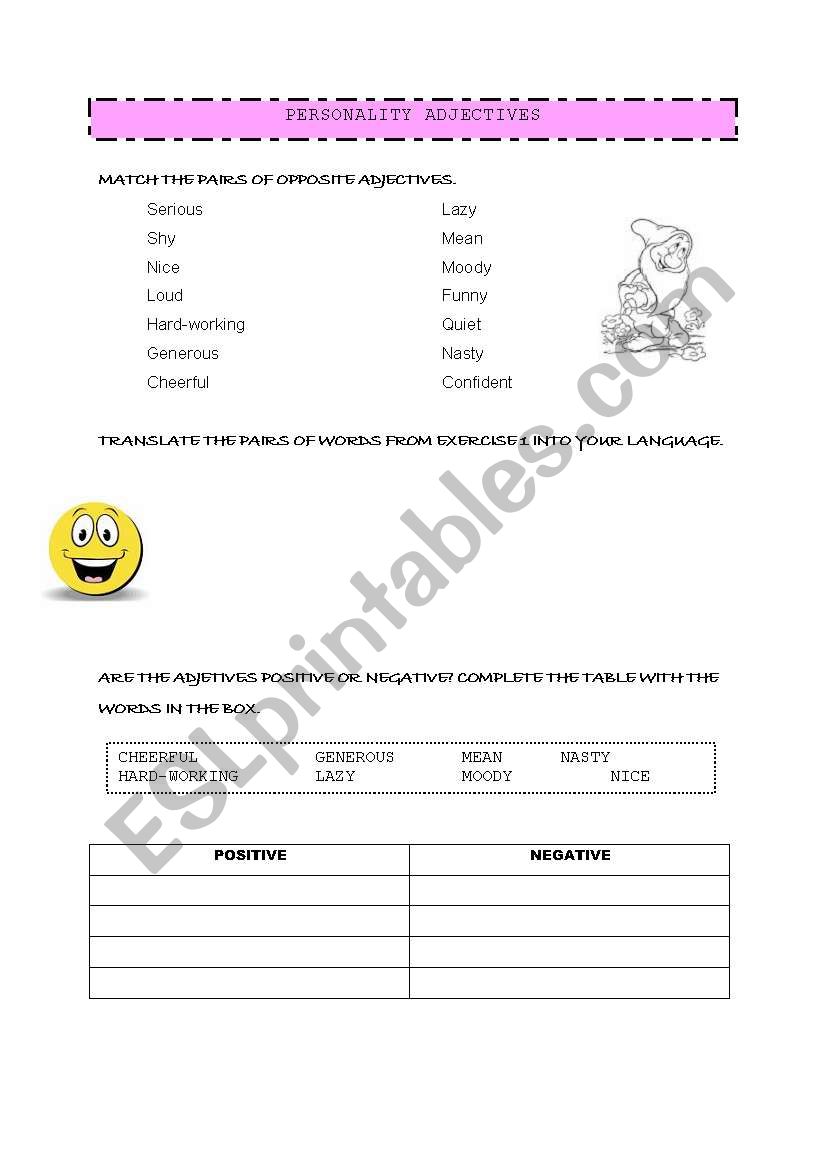 PERSONALITY ADJECTIVES worksheet