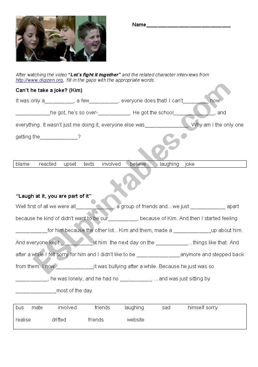 Cyber bullying worksheet