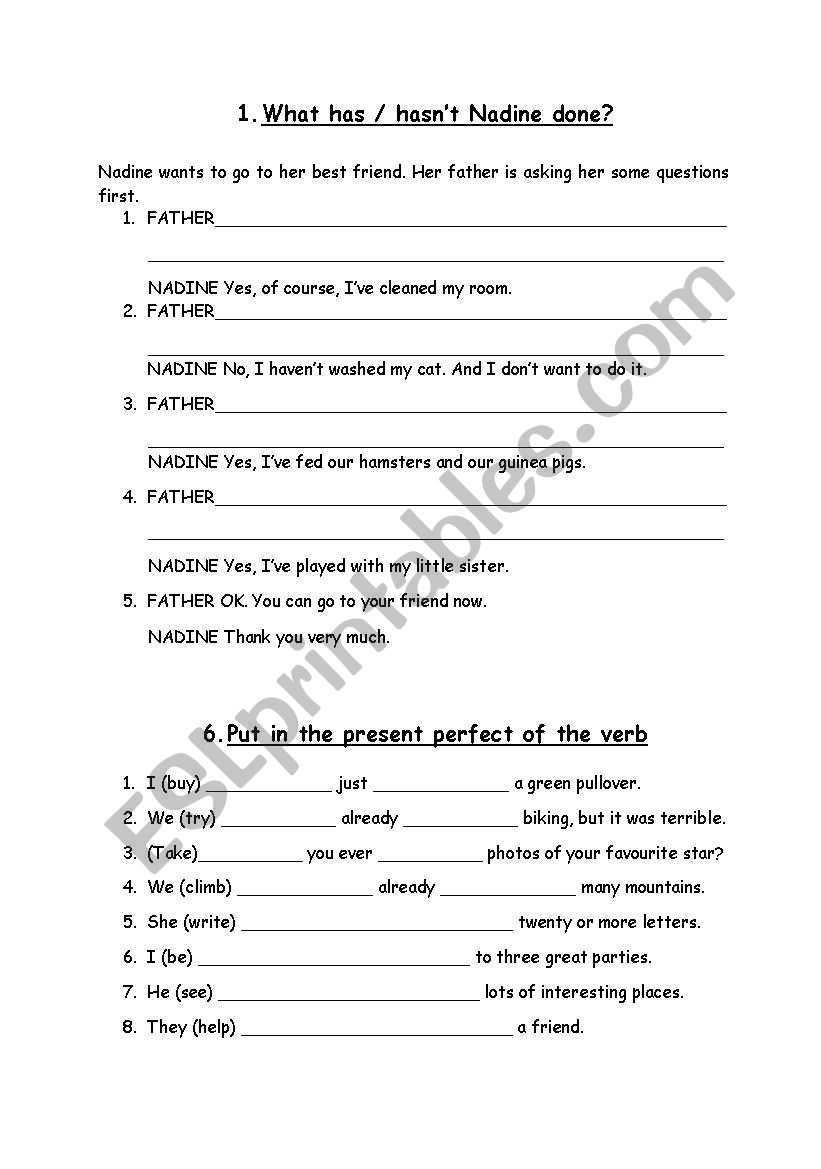 Present Perfect worksheet