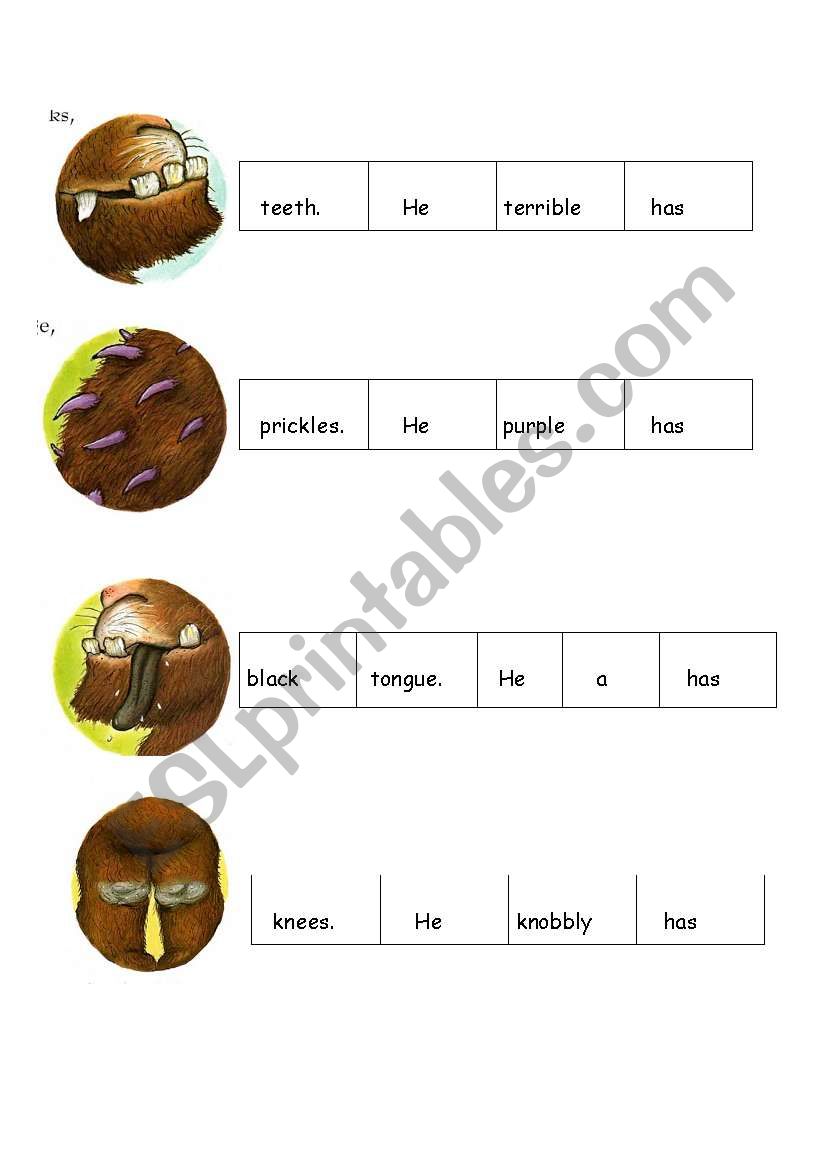 sequence gruffalo sentences worksheet