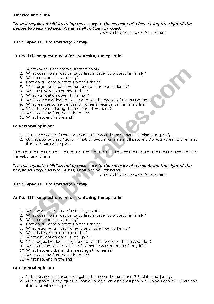 The Simpsons&Guns worksheet