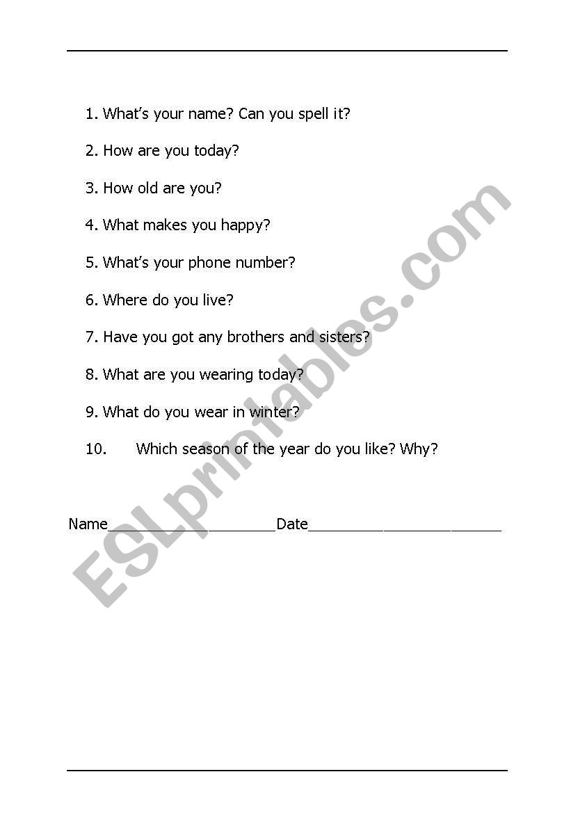Questions for testing basic english
