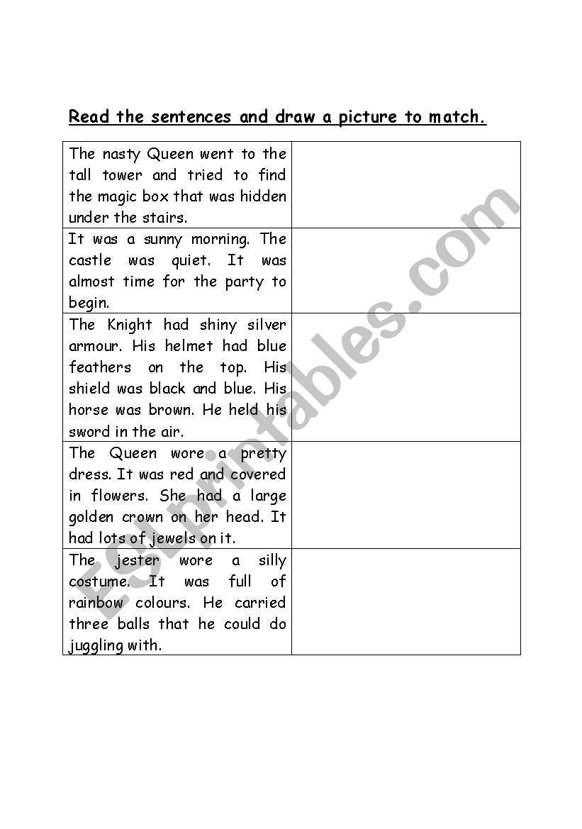 castle sentences worksheet