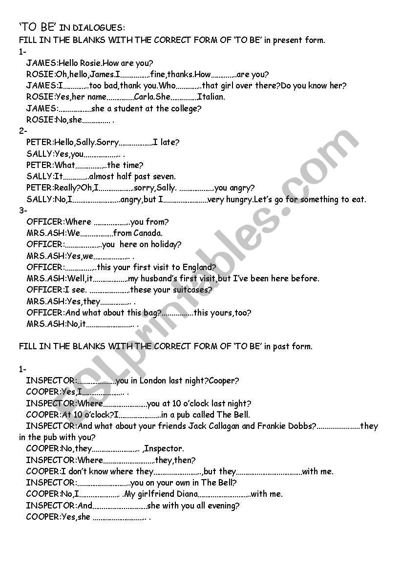  TO BE  DIALOGUES worksheet