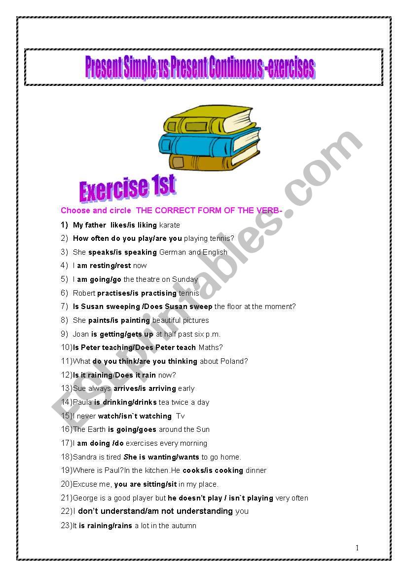 Present Simple VS Present Continuous  practice exercises - 4 pages