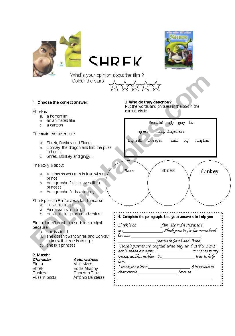 Shrek 2 worksheet