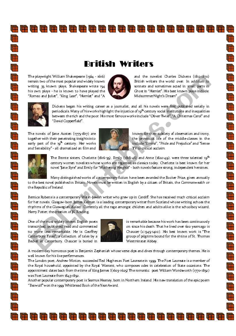 British Writers worksheet