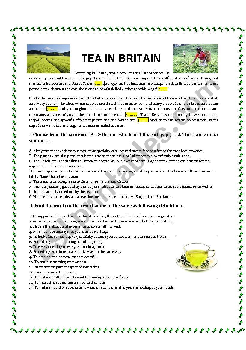 Tea in Britain worksheet