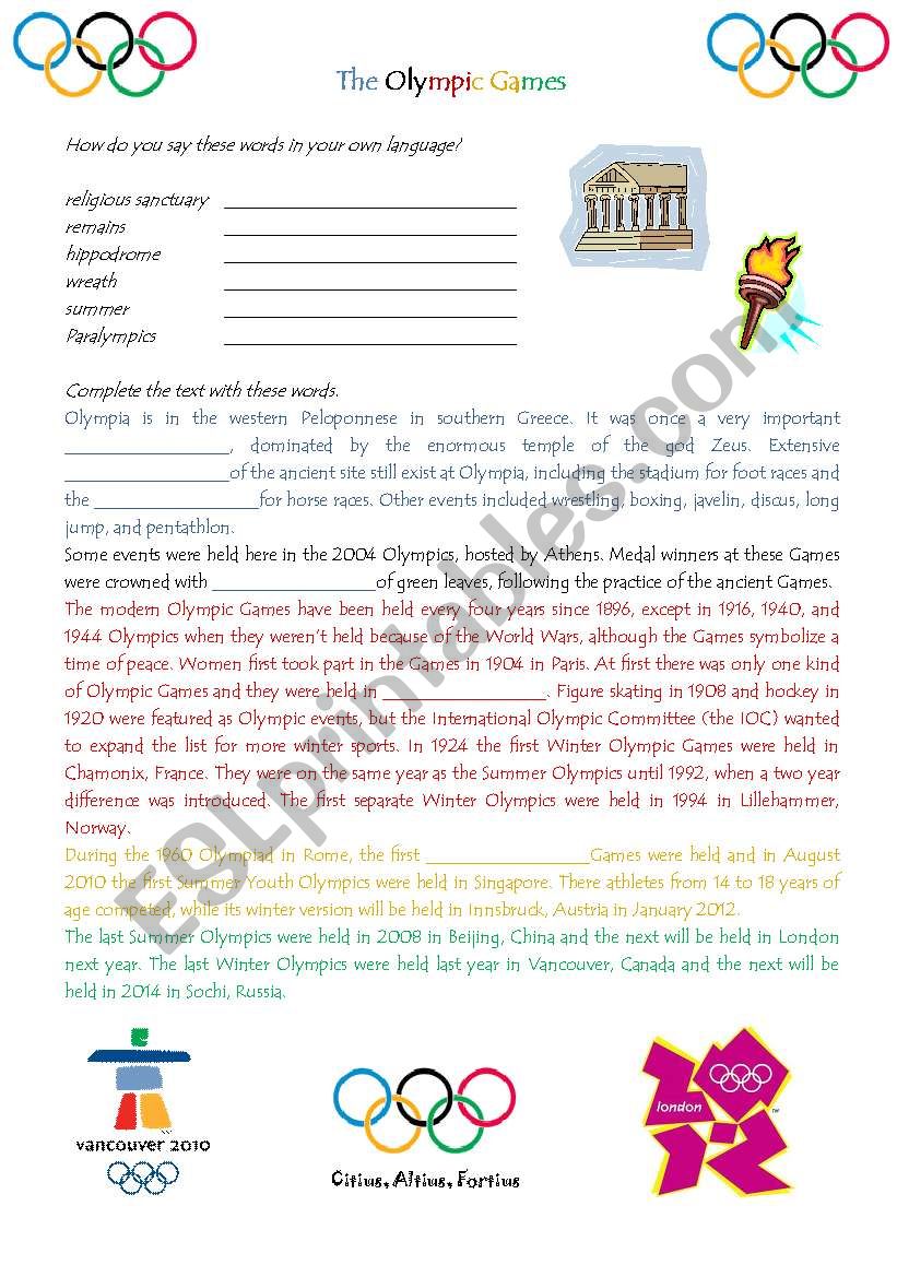 The Olympic Games worksheet