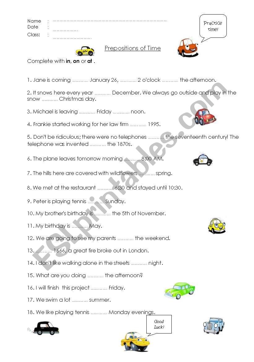 Prepositions of Time worksheet