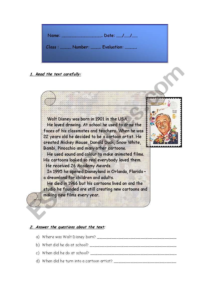 Simple Past - Test worksheet