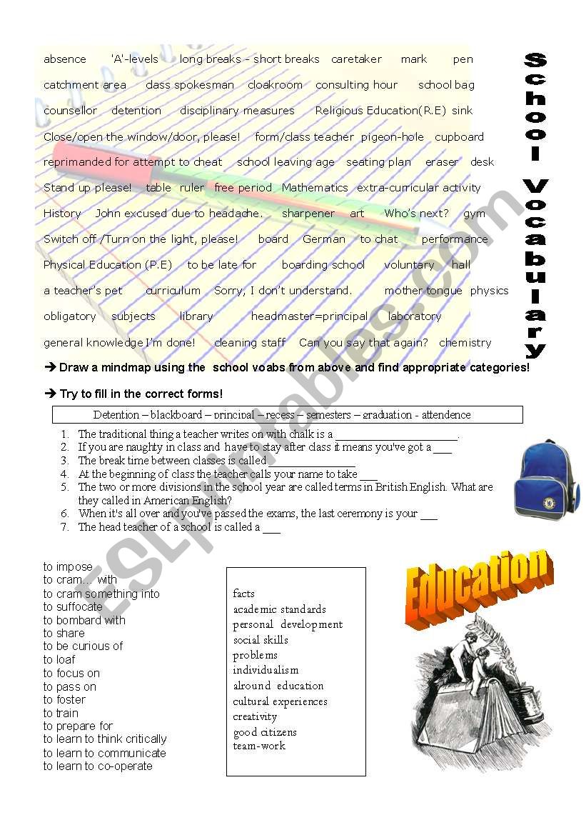 school vocabulary worksheet