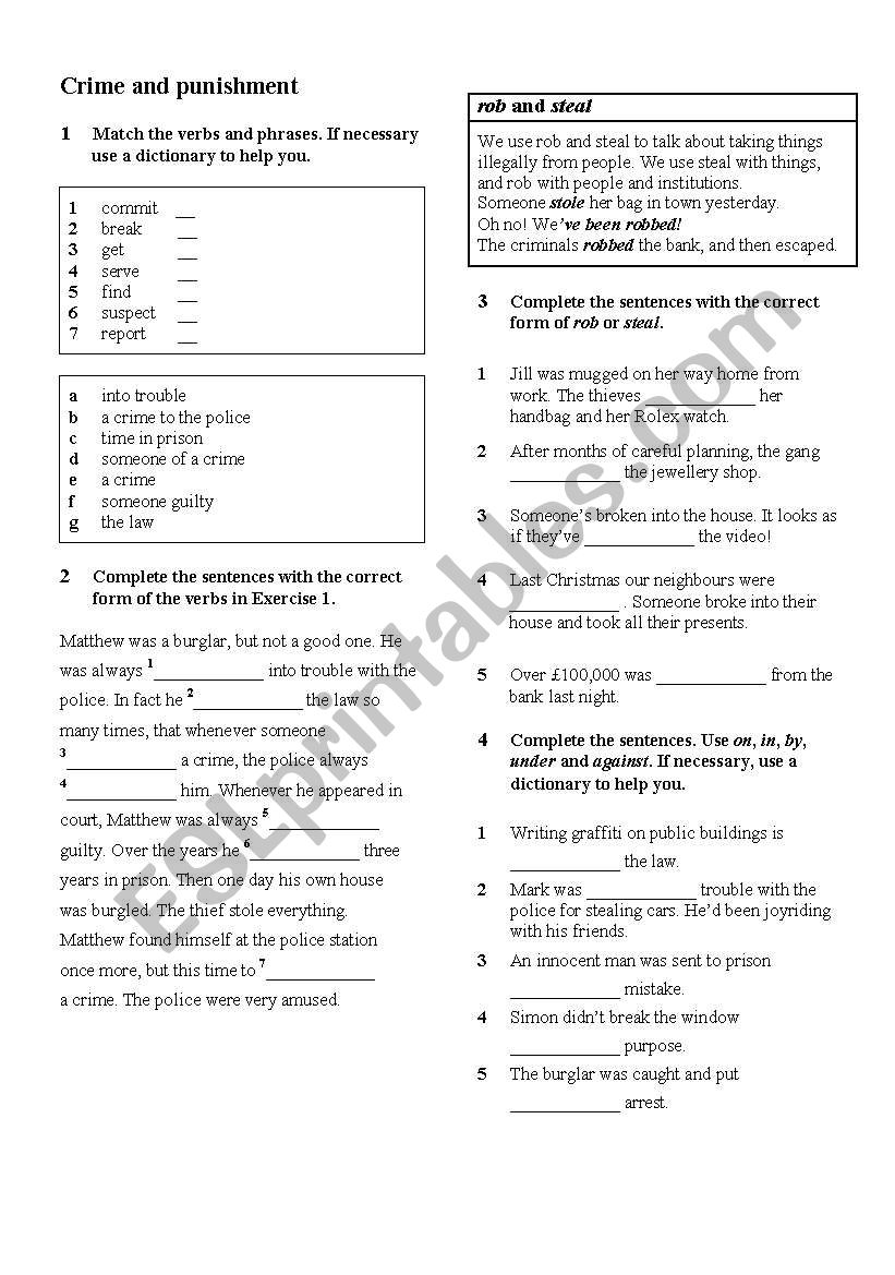 crime and punishment worksheet