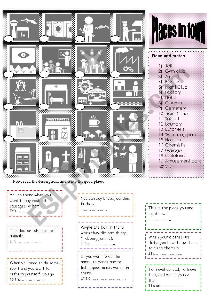 places in town worksheet