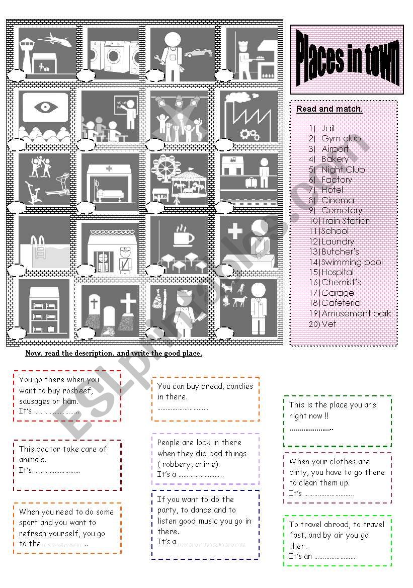 places in town worksheet